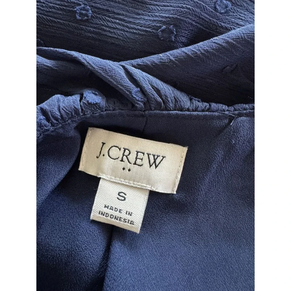 J. CREW V-neck shimmery clip-dot Navy Blue  Lined ruffleneck top Small